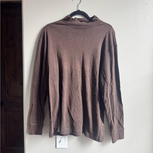 Tops - Pima Cotton Mock Neck Top L Chocolate Brown Essential Scandi Capsule Neutral